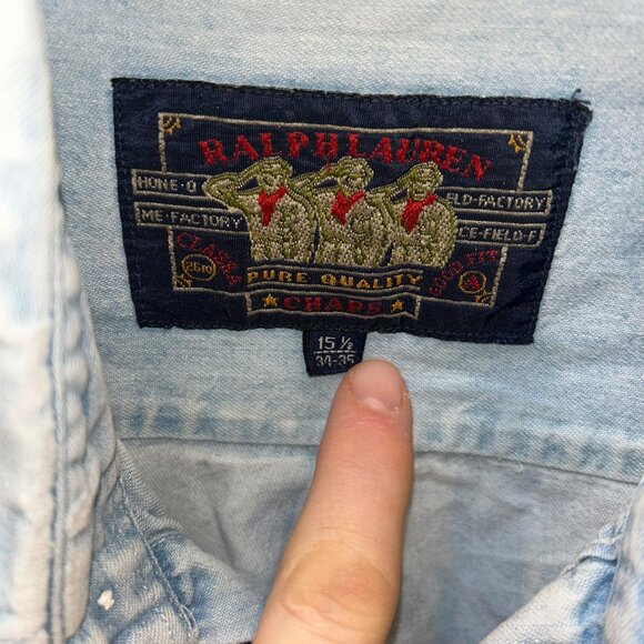 Ralph Lauren Vintage Classic chambray denim jean work shirt 15 1/2 34 - Picture 3 of 7